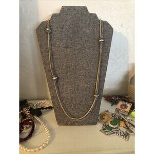 Ann Taylor Loft Signed Fashion Gold & Silver Tone Clear Glass Accents Necklace